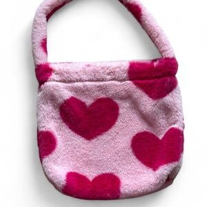 Pink & red Heart fuzzy Plush shoulder Bag
